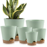 YNNICO 8-inch green self-watering planter with saucer for effortless irrigation