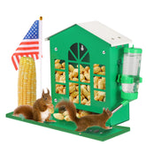 YOBTEOY metal squirrel feeder mounted on a tree for durable outdoor feeding.