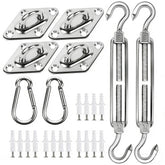 YOFIT shade sail hardware kit packaging showing all components for easy outdoor installation.
