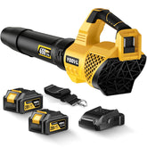 YOOVL cordless leaf blower on a lawn for fast, efficient clearing.