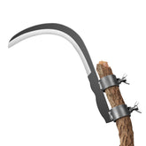 Yoraira steel straw sickle blade closeup shows sharp edge for precise cuts.