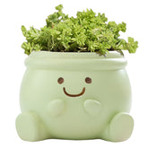 YOYLMAL cute face planter in green for desks and shelves with small plants