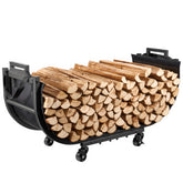 YQBRAO firewood rack outdoor front view; sturdy 32-inch design for organized logs
