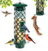 YUGYUM squirrel-proof feeder outdoors blocks squirrels while feeding cardinals.