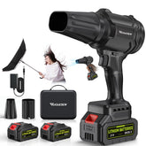 YUQUESEN cordless leaf blower with turbo motor delivers high airflow for rapid yard cleanup.