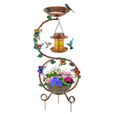 YYWMWM metal birdbath with flower planter pedestal for durable outdoor decor