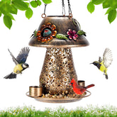 YYWMWM mushroom solar bird feeder outdoor brown hanging, spacious seed tray attracts small birds.
