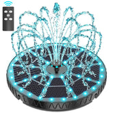Yzert remote solar fountain showing height-adjustable water spray and color lights for outdoor ambience