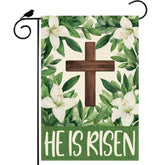 ZAEW He is Risen cross lily Easter flag front view with vibrant outdoor colors