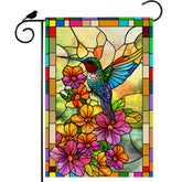 ZAEW Spring Hummingbird Flowers flag featuring stained-glass design for vibrant garden decor.