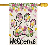 ZAEW Welcome dog paw tulips flag in burlap adds rustic curb appeal to your yard.
