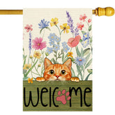 ZAEW welcome spring watercolor cat flag with vibrant florals for outdoor decoration.