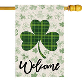 ZAEW Welcome St. Patrick's Day flag with green plaid shamrocks enhances outdoor curb appeal.