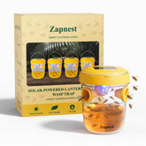 Zapnest solar-wasp-trap 4-pack in use, capturing pests around a sunny garden.