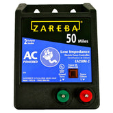 Zareba EAC50M-Z front view showing rugged livestock fence charger for reliable pasture security