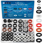 ZDBB 129 PCS washers kit in a clear storage box showing mixed materials for versatile sealing.