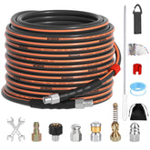 Zebra Clean 50ft sewer jetter hose ready for heavy-duty drain cleaning.