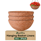 ZeeDix 14-inch round coconut liner inside a planter, supporting air flow and moisture retention.