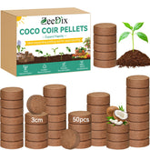 ZeeDix coco coir pellets expanding into seed-starting soil for seedlings.