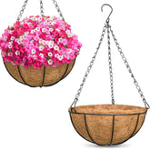 ZeeDix hanging basket close-up with coconut liner for breathable root environment