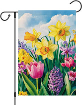 zeevly spring floral garden flag with daffodils and tulips, vivid from both sides