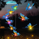 Zeiliuled solar butterfly wind chimes brighten outdoor spaces in sunlight and at night with gentle color glow.