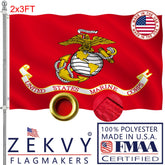 ZEKVY USMC flag 2x3 outdoor front view with vivid colors for durable display