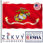 ZEKVY USMC flag 3x5 outdoors on a pole with vivid colors.