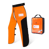 ZELARMAN chainsaw chaps apron shown from the front view highlighting full leg protection.