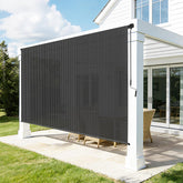 Zephyr Place outdoor roller shade on porch providing shade and UV protection