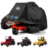 Zettum zero-turn mower cover on mower protects from rain and debris.