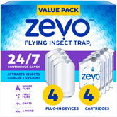 ZEVO 4 plug-in fly trap in outlet catching gnats at night.