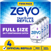ZEVO refill cartridges for trap compatibility, easy replacement in Zevo devices for continuous protection.