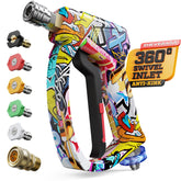 Zhevebaga short pressure washer gun with swivel inlet for easy maneuverability.
