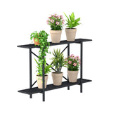 Zhongma 2-tier window-height plant stand securely holds two pots with a compact footprint.