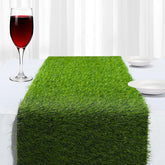 ZHOUXITU artificial-grass-table-runner 36in full view on a table for events.