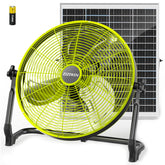 ZIZIWIN 18-inch solar fan front view with sturdy metal frame for outdoor use.