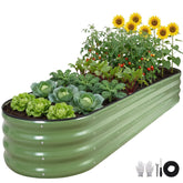 ZORMY oval galvanized raised bed with spacious design for vegetables and herbs.