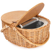 ZORMY wicker picnic basket insulated cooler for two keeps drinks cold during outdoor picnics.