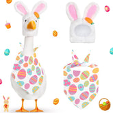 Zoyuinn Easter porch goose outfit on statue with egg scarf for festive outdoor decor