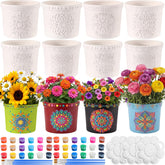 Zubebe 12-piece mandala pots ready for painting and planting.