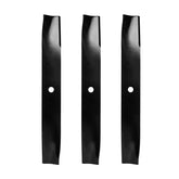 Zalana 52-inch high lift blades for Hustler shown ready for installation, promoting clean cuts
