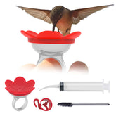 ZUMMR hummingbird ring feeder red in use for close backyard viewing