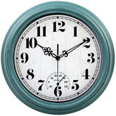 zyzamay 12-inch outdoor clock in green with waterproof housing for easy time reading from a distance