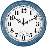zyzamay waterproof outdoor clock with thermometer on blue patio wall for all-weather viewing