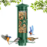 ZZOOEE Squirrel Proof Feeder front view with gravity protection for uninterrupted bird feeding