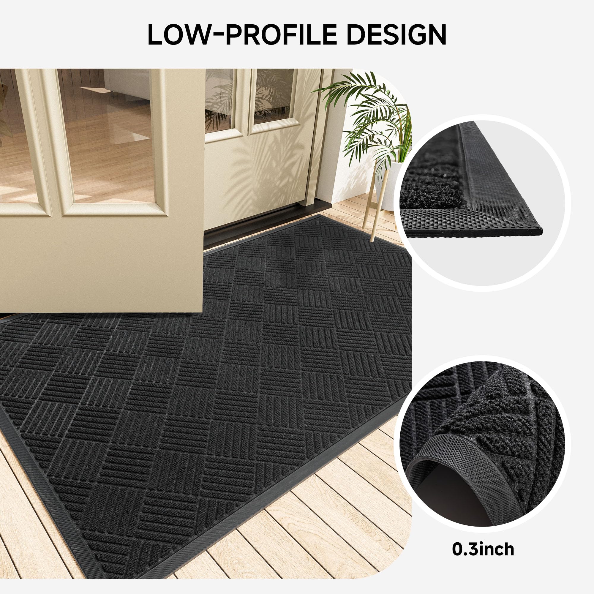 100pointONE front door mat diamond black suitable for indoor and outdoor entryways.