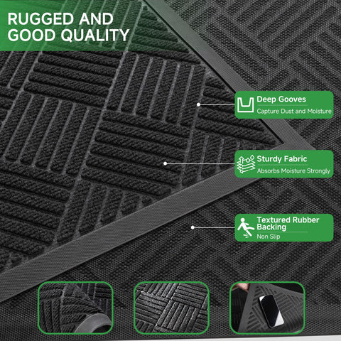 100pointONE front door mat diamond black low-profile design clears doors smoothly.