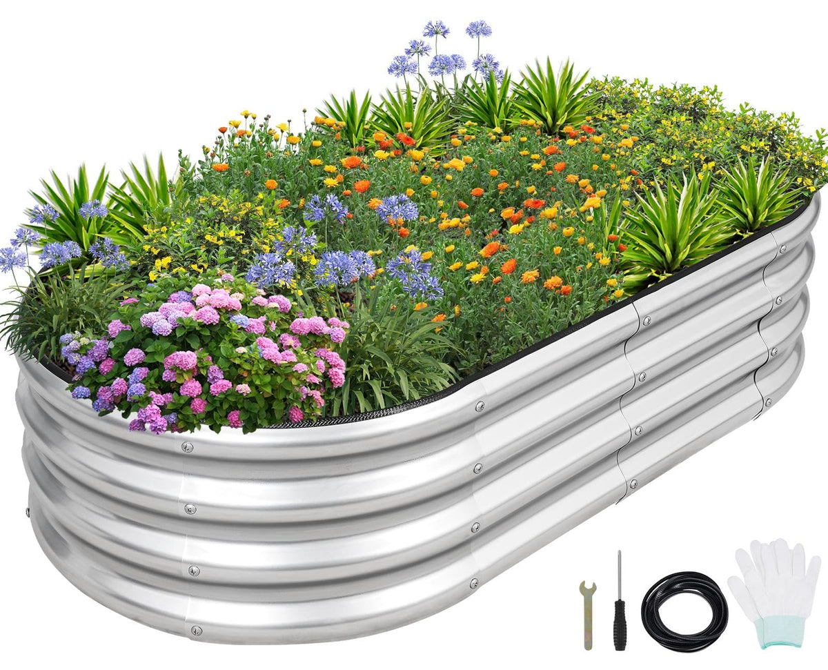 1MORE galvanized raised garden bed assembly showing quick setup and sturdy frame for outdoor use.