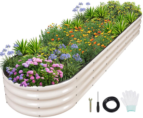 1MORE galvanized raised garden bed front view with durable metal panels for long-lasting gardening